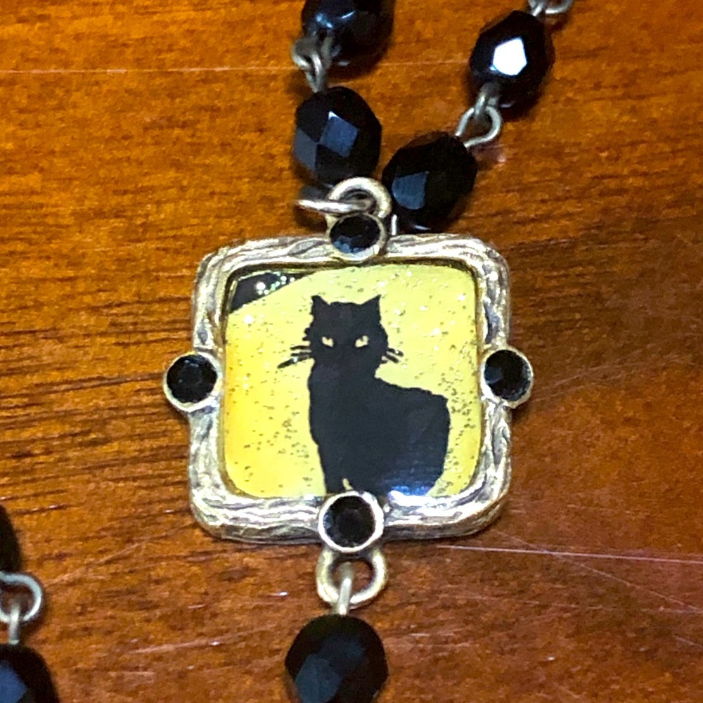 Vintage Black Cat Halloween Necklace